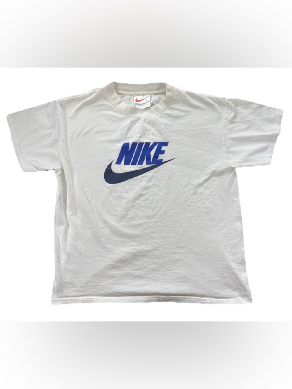 Vintage 90s Nike Swoosh Logo T Shirt Youth XL White Sportswear Hip Hop Spell Out